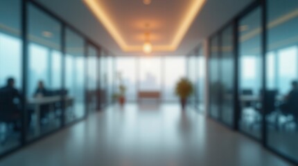 Abstract Blurred Office Interior with Defocused Effect Ideal for Business Background Concept