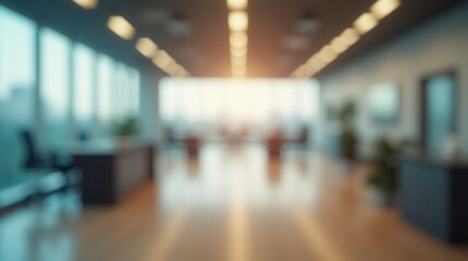 Fototapeta premium Abstract Blurred Office Interior with Defocused Effect Ideal for Business Background Concept
