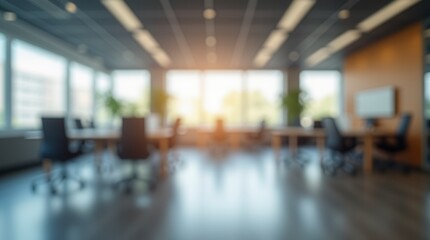 Fototapeta premium Abstract Blurred Office Interior with Defocused Effect Ideal for Business Background Concept