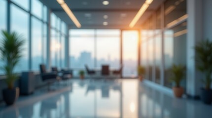 Fototapeta premium Abstract Blurred Office Interior with Defocused Effect Ideal for Business Background Concept