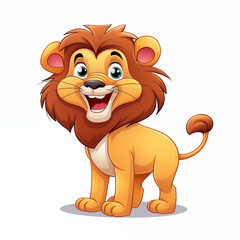 Fototapeta premium A cheerful cartoon lion stands proudly with a big smile in a bright, colorful style