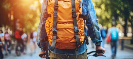 Customer enjoying your product on a scenic nature walk or bike ride in beautiful surroundings