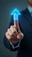 Mock-Up Businessman's Hand Pointing Up with Blue Arrow Growth and Success Concept