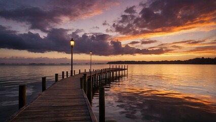 Fototapeta premium Scenic Pier at Sunset with Dramatic Clouds