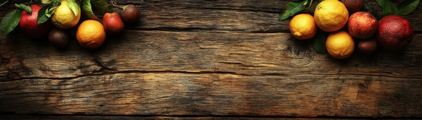 Fototapeta premium Top View of Citrus Fruits on Rustic Table, Representing Immune Support, Boost Your Health with Natural Goodness