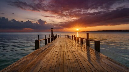 Obraz premium Scenic Pier at Sunset with Dramatic Clouds