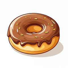Colorful cartoon donut with chocolate icing and sprinkles displayed on a white background