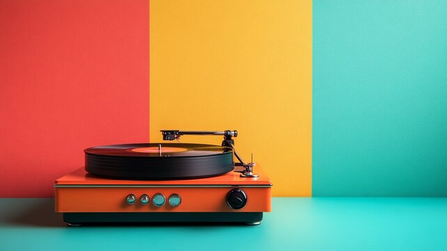 Showcasing a sleek vinyl record player on a clean white surface, this image highlights the retro charm and simplicity of music with even lighting and minimalist design.

