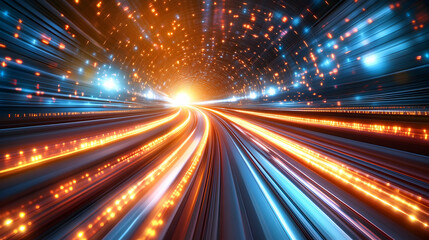 Fototapeta premium Speed of Light Through Tunnel, fast, travel, motion, blur, abstract