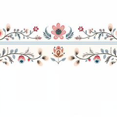Floral cartoon border design featuring colorful flowers and leafy vines in a whimsical layout