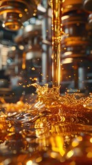 Obraz premium Captivating image showcasing the mesmerizing flow and cascade of molten metallic liquid shimmering in a vibrant golden glow The dynamic movement and shiny