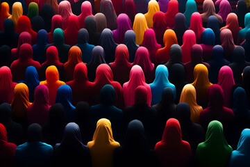 Obraz premium Crowd of People in Colorful Headscarves, headscarf, hijab, bright, vibrant, diversity