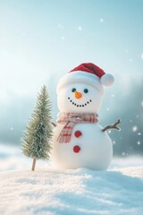 Cute snowman. Winter holiday theme.
