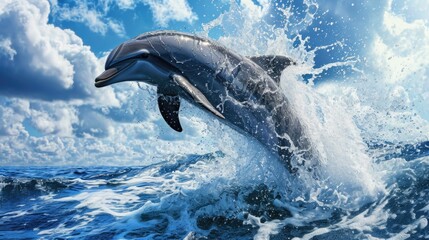 Obraz premium Sea mammal leaping in the air on clear day