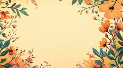 Vibrant Floral Frame on Warm Cream Background