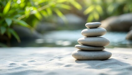 Obraz premium Tranquil Zen Garden with Balanced Stones and Raked Sand Patterns