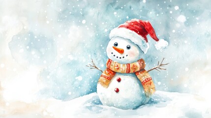 Obraz premium Cute snowman. Winter holiday theme.