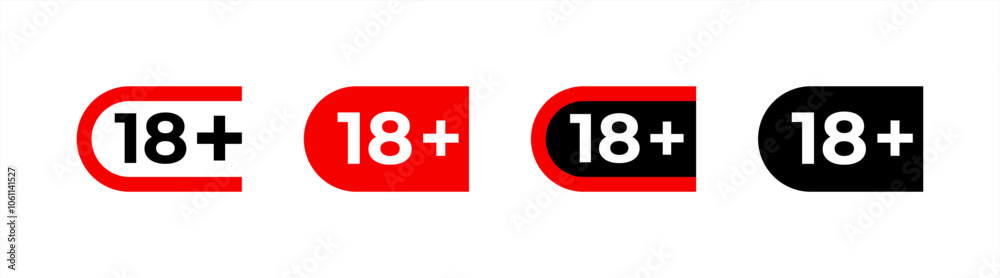 Poster 18 plus vector icons set. under 18 not sign. age registration signs isolated on white background. ve