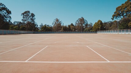 Empty Tennis Court Under Clear Blue Sky