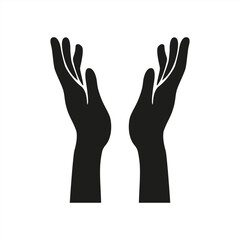 Black silhouettes of two raised hands with palms facing each other, isolated on white background, vector 10 eps