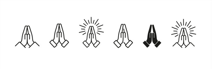 Prayer and Respect Icon. Namaste, Thank You Emoji. Folded Hands Sign for Gratitude. Vector icons.
