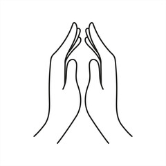 thin line prayer hands or applause. concept of clapping arms like command work and good evaluation or cool assessment. contour flat style minimal logotype graphic stroke art design isolated on white, 
