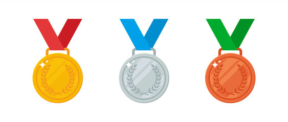 Medal Vector. Gold, silver and bronze medals are the prize of the winner of a sports event. Vector 10 eps.