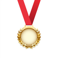 Gold medal isolated on transparent background, vector illustration.