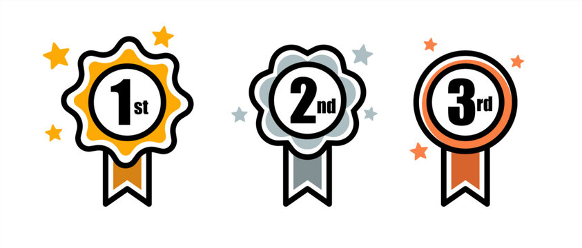 1st 2nd 3rd medal first place second third award winner badge guarantee winning prize ribbon symbol sign icon logo template Vector art illustration 10 eps.