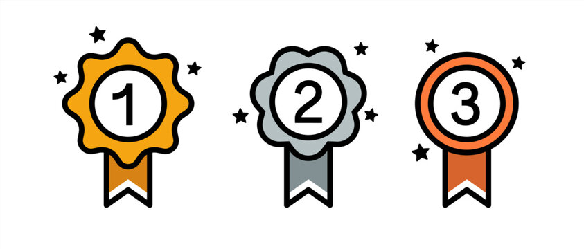 1st 2nd 3rd Gold Silver Bronze medal first place second third award winner badge guarantee winning prize ribbon symbol sign icon logo template Vector 10 eps.