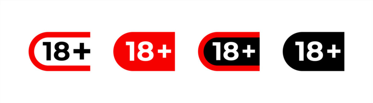 18 plus vector icons set. Under 18 not sign. Age registration signs isolated on white background. Vector 10 eps.