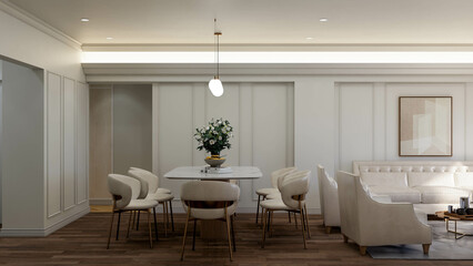 Interior renderings of Casa Juana, an apartment that shows a remodeling mixing classic and modern...