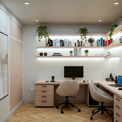 Interior renderings of Casa Juana, an apartment that shows a remodeling mixing classic and modern styles, with Montesori furniture