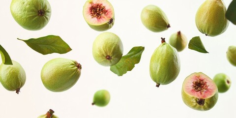Collection of ripe fruits on leaves, a vibrant and healthy snack selection.