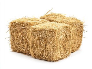 Pile of dry hay bales for animal feed or bedding. Stacked agricultural product for farming use.