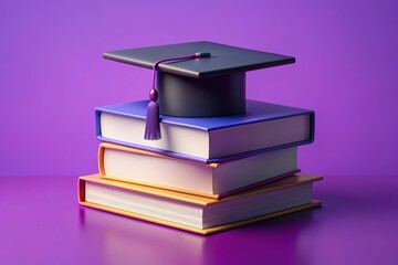 Graduation Cap on Stack of Minimalist Books