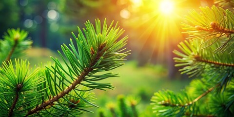 Sunlight Filtering Through Lush Pine Branches