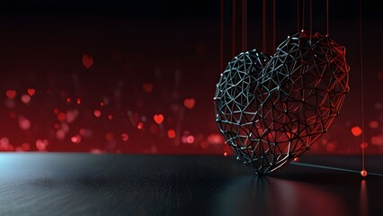 valentine's day themed dark red copy space with heart shaped network design, tech related valentine season