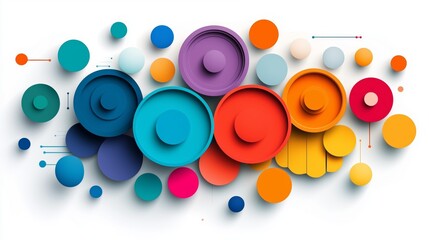Vibrant abstract shapes and circles in a dynamic, deep layout backdrop. Vibrant circular designs in various colors create an eye-catching abstract background illustration.