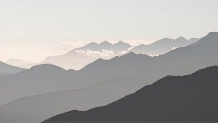 Obraz premium Generative AI, Minimalist Aerial View of Serene Mountain Ranges with Soft Cloud Layers