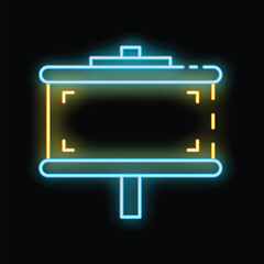 Glowing neon line projection screen icon isolated on black background business presentation visual aids office equipment vector illustration