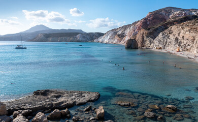 Long beach in Milos, Cyclades Islands. Greece.