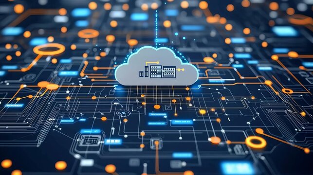 Data Engineer Cloud database with network links, data engineer scene, no face, flat design illustration