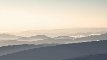 Obraz premium Generative AI, Minimalist Aerial View of Serene Mountain Ranges with Soft Cloud Layers