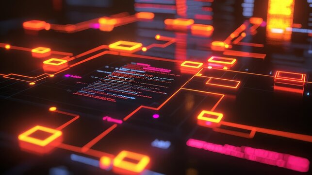 Data Engineer Glowing data flow chart with code in background, data engineering concept, 3D illustration