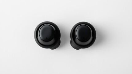 Two Black Wireless Earbuds on a White Background