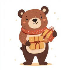 Obraz premium Cute bear holding a gift box isolated over white background.