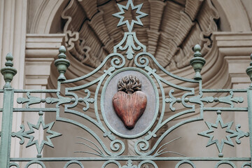Turin, Italy - October 2, 2024: Antique wrought iron fence in the center of Turin