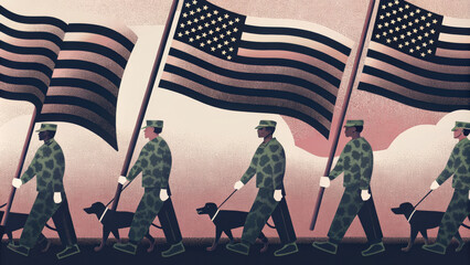 Veterans marching with flags, showcasing unity and pride in service