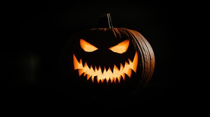 Fototapeta premium Halloween holiday carved pumpkin with black background
